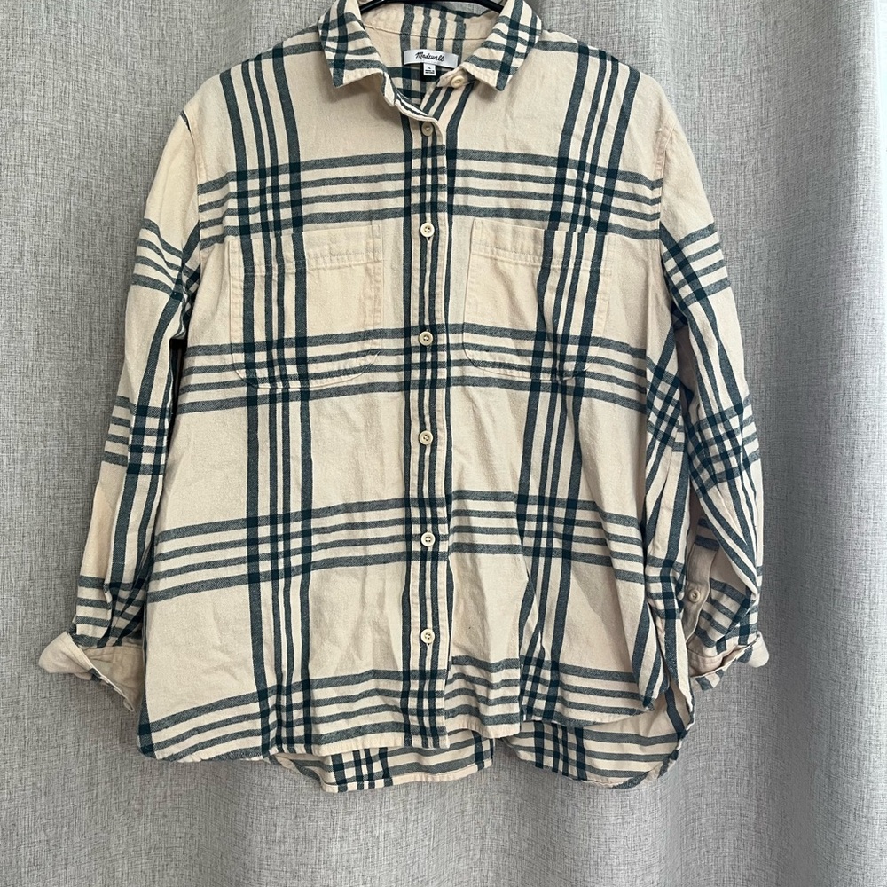 Madewell Beige and Black Plaid Shirt